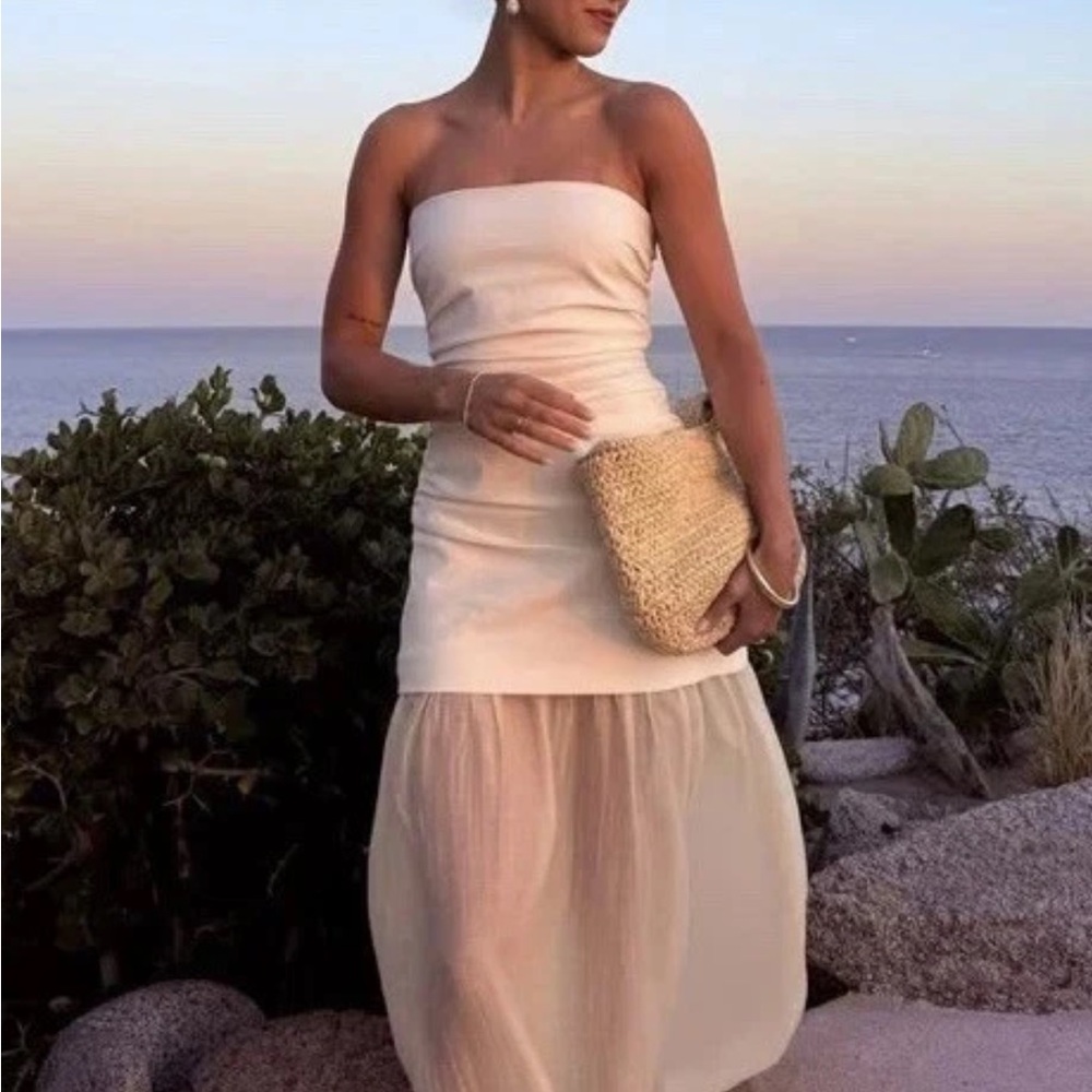 NWT ZARA COMBINATION STRAPLESS MIDI DRESS Sz M
